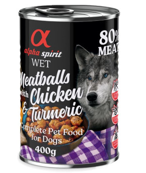 alpha spirit Dog Meatballs, 6 x 400 g - Kurczak z kurkumą