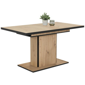 Carryhome Esstisch, Schwarz, Eiche Artisan, Holzwerkstoff, rechteckig, Säule, Bodenplatte, 80x76x120-160 cm, ausziehbar, Variantenauswahl, Esszimmer,