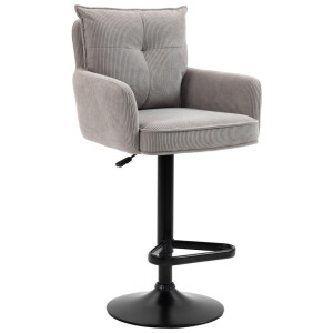 Novel Barhocker, Taupe, Schwarz, Metall, Textil, Drehteller, Säule, 54x98-120x58 cm, Handmade in China, Sitzfläche 360° drehbar, Stoffauswahl,