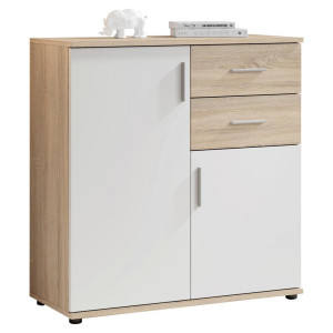 Carryhome Kommode Bobby, Weiß, Sonoma Eiche, Kunststoff, 1 Fächer, 2 Schublade(n) Schubladen, 80x82x35 cm, Typenauswahl, stehend, Wohnzimmer, Kommoden