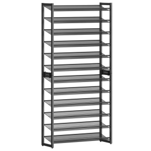 Boxxx Schuhregal Songmics, Schwarz, Metall, 12 Fächer, 92.5x223x30.7 cm, erweiterbar, stehend, Garderobe, Schuhaufbewahrung, Schuhregale