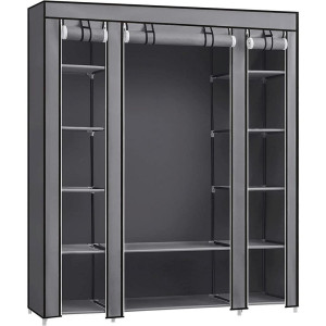 Boxxx Stoffschrank, Grau, Metall, Kunststoff, Textil, 9 Fächer, 150x175x45 cm, Schlafzimmer, Kleiderschränke, Stoffschrank