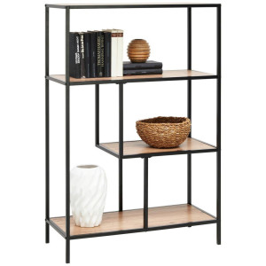Xora Regal, Schwarz, Eiche, Metall, Holzwerkstoff, 3 Fächer, 77x115x33 cm, stehend, in verschiedenen Größen erhältlich, Wohnzimmer, Regale,