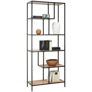 Xora Regal, Schwarz, Eiche, Metall, Holzwerkstoff, 5 Fächer, 77x185x33 cm, stehend, in verschiedenen Größen erhältlich, Wohnzimmer, Regale,