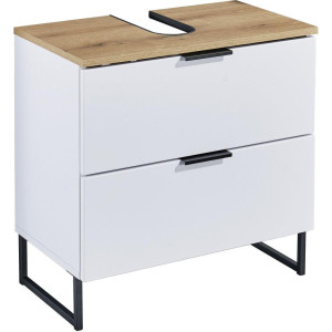 Waschbeckenunterschrank Denver, Weiß, Eiche, Metall, 1 Fächer, 2 Schublade(n) Schubladen, 60x60x35 cm, Fsc, stehend, Badezimmer, Badezimmerschränke,