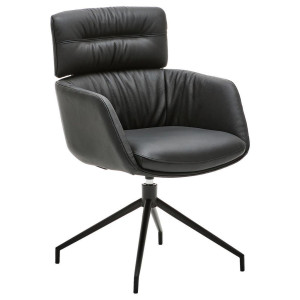 Dieter Knoll Collection Dieter Knoll Armlehnstuhl, Schwarz, Metall, Leder, Echtleder, Rindleder, Drehkreuz, 62x92x66 cm, Sitzfläche 360° drehbar,