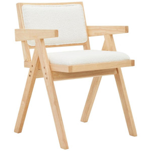 Livetastic Armlehnstuhl Boucle, Natur, Weiß, Holz, Textil, Kautschukholz, massiv, Füllung: Schaumstoff, eckig, 51x79x54 cm, Esszimmer, Stühle,