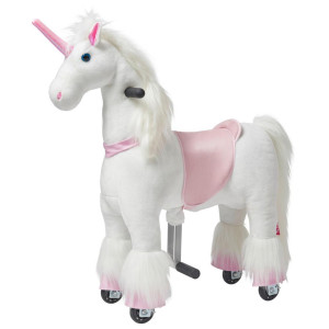 My Baby Lou Schaukelpferd Einhorn, Rosa, Weiß, Metall, Kunststoff, Textil, 76 cm, EN 71, Fußstützen, Haltegriffe, Spielzeug, Babyspielzeug,