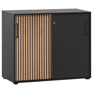Mid.you Aktenschrank, Schwarz, Eiche Artisan, Holzwerkstoff, 2 Fächer, 100.1x83.6x41 cm, Beimöbel erhältlich, abschließbar, Arbeitszimmer,
