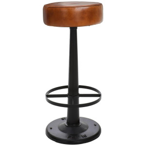 Landscape Barhocker, Braun, Schwarz, Metall, Leder, Echtleder, Büffelleder, Lederoptik, Säule, rund, 36x80x36 cm, Typenauswahl, Esszimmer, Barmöbel,