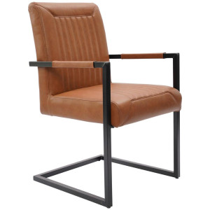 Ambia Home Armlehnstuhl, Schwarz, Cognac, Metall, Leder, Echtleder, Büffelleder, eckig, C-Form, 55x91x64 cm, inklusive Armlehnen, abwischbar,
