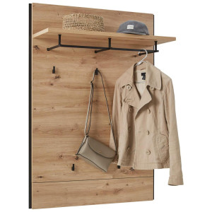 Voleo Garderobenpaneel, Schwarz, Eiche Artisan, Holzwerkstoff, 88x126x32 cm, Aufhängemöglichkeit, Hutablage, Kleiderstange, Garderobe,