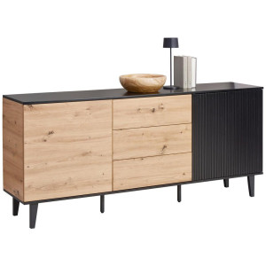 Xora Sideboard, Schwarz, Eiche Artisan, Metall, Holzwerkstoff, 2 Fächer, 3 Schublade(n) Schubladen, 178x78x40 cm, Bsci, Beimöbel erhältlich, stehend,