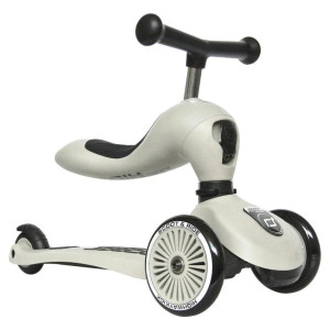Scoot and Ride 2In1-Kinderscooter Highwaykick 1, Hellgrau, Metall, Kunststoff, 24x37x55 cm, höhenverstellbarer Lenker, weicher Sitz,