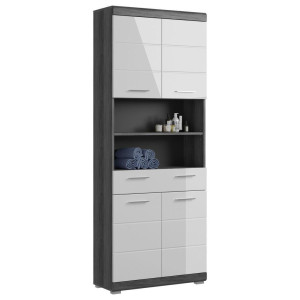 Mid.you Hochschrank Scout, Anthrazit, Grau, Weiß Hochglanz, Kunststoff, 5 Fächer, 1 Schublade(n) Schubladen, 74x191x31 cm, FSC Mix, stehend,