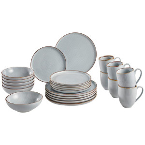 Landscape Kombiservice Bergen, Grau, Keramik, 24-teilig, Streifen, 400 ml,350 ml, Lfgb, Handmade Quality, Essen & Trinken, Geschirr, Geschirr-Sets,