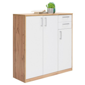 Xora Kommode, Weiß, Eiche Wotan, Holzwerkstoff, 5 Fächer, 2 Schublade(n) Schubladen, 106x110x36 cm, Beimöbel erhältlich, Wohnzimmer, Kommoden &