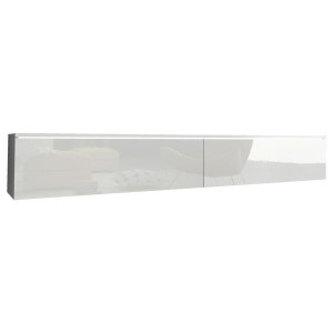 P & B Lowboard D180, Weiß Hochglanz, Kunststoff, kaltweiß, 180x30x33 cm, Fsc, Made in EU, stehend, hängend, Beleuchtung, in verschiedenen Holzdekoren