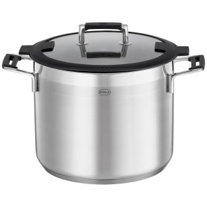 Rösle Kochtopf Silence Pro, Edelstahl, Metall, 8.7 L, rund, backofengeeignet, Abgießfunktion, mit Silikongriffen, Kochen, Töpfe, Kochtöpfe