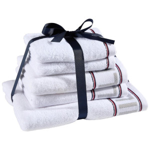Tommy Hilfiger Frottierset Degree, Weiß, Textil, 5-teilig, Uni, Badtextilien, Handtuch-Sets