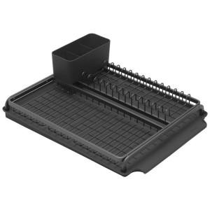 Brabantia Geschirrabtropfkorb Sink Side, Dunkelgrau, Metall, 38.6x14.2x49.2 cm, Abtropfschale, Bestecksammler, Tellerablage, Kochen, Küchenhelfer,