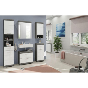 Mid.you Badezimmer Scout, Weiß Hochglanz, Kunststoff, 2-teilig, 7 Fächer, 60 cm, FSC Mix, Badezimmer, Badmöbelsets & Badmöbelserien, Badmöbel-Sets