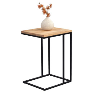 Beistelltisch, Schwarz, Eiche, Holz, Metall, Wildeiche, massiv, rechteckig, C-Form, 38x62x43 cm, einfacher Aufbau, Wohnzimmer, Wohnzimmertische,