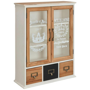 Landscape Hängevitrine, Braun, Schwarz, Weiß, Holz, Metall, Glas, Tanne, massiv, 2 Fächer, 3 Schublade(n) Schubladen, 48x62.3x18.5 cm, hängend,