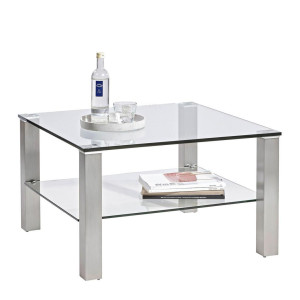 Novel Couchtisch, Klar, Silber, Metall, Glas, quadratisch, eckig, 75x43x75 cm, Wohnzimmer, Wohnzimmertische, Couchtische, Couchtische Glas