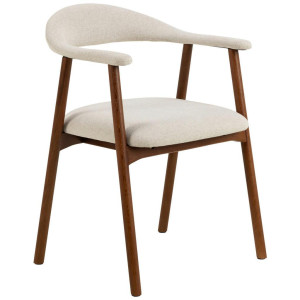Mid.you Armlehnstuhl, Beige, Walnuss, Holz, Textil, Eiche, massiv, rund, 56x75.5x54 cm, FSC Mix, Esszimmer, Stühle, Esszimmerstühle, Armlehnenstühle