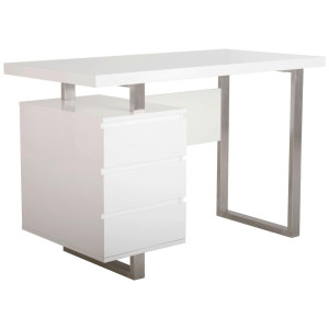 Livetastic Schreibtisch, Edelstahl, Weiß Hochglanz, Metall, Holzwerkstoff, 3 Schublade(n) Schubladen, rechteckig, eckig, 115x76x60 cm, Arbeitszimmer,