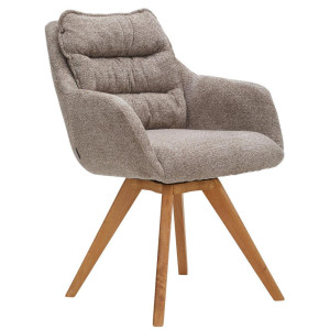 Linea Natura Armlehnstuhl, Taupe, Eiche, Holz, Textil, Eiche, vollmassiv, eckig, konisch, 59x86x69.5 cm, Sitzfläche 180° drehbar, automatische