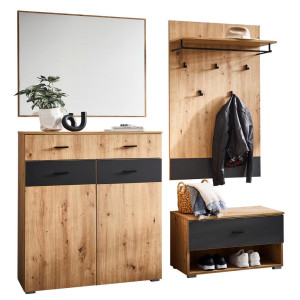 Carryhome Garderobe Pete, Anthrazit, Eiche Artisan, Holzwerkstoff, 4-teilig, 165x198x38 cm, FSC Mix, Garderobe, Garderoben-Sets & Serien,