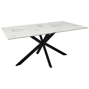 Mid.you Esstisch Marmoroptik, Schwarz, Weiß, Metall, Holzwerkstoff, rechteckig, Flachrohr, 90x76x160 cm, Bsci, Esszimmer, Tische, Esstische