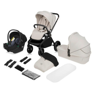 Lionelo Kinderwagenset Mika Plus 3 in 1, Beige, Textil, 3-teilig, 62x110x93 cm, Fußstütze abklappbar, 5-Punkte-Gurt,3-Punkt-Gurt,5-Punkt-Gurt,