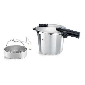 Fissler Schnellkochtopf Vitaquick® Premium satiniert, Silber, Edelstahl, Metall, 6.0 L, rund, Handmade in Germany, Druckregelventil,