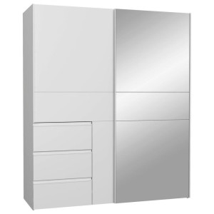 Carryhome Schwebetürenschrank, Weiß, Alu, Holzwerkstoff, Glas, 3 Fächer, 3 Schublade(n) Schubladen, 170x200x61 cm, Typenauswahl, in verschiedenen