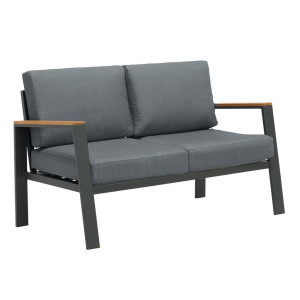 Ambia Garden Loungesofa, Anthrazit, Grau, Natur, Holz, Metall, Textil, Eukalyptusholz, massiv, 2-Sitzer, Füllung: Komfortschaum,Schaumstoff,