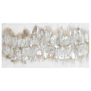 Monee Ölgemälde, Silber, Holz, Textil, Tanne, massiv, Abstraktes, Strukturen, rechteckig, 120x60 cm, handgemalt, 3D-Effekt, Bilder und Zubehör,