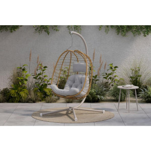 Ambia Garden Hängesessel, Natur, Hellgrau, Beige, Metall, Kunststoff, Textil, Füllung: Polyester, 100x186x111 cm, Gartenmöbel, Hängesessel