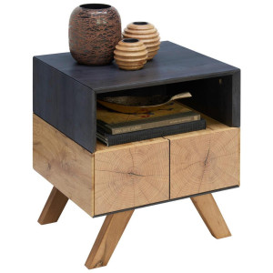 Carryhome Nachtschrank, Eiche, Dunkelgrau, Holz, Eiche, massiv, 1 Schublade(n) Schubladen, 45x50x40 cm, Schlafzimmer, Nachttische