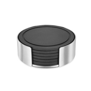 Zack Glasuntersetzerset Vetro, Schwarz, Edelstahl, Metall, Kunststoff, 7-teilig, rund, 9x3.5x9 cm, Wohntextilien, Tischwäsche, Untersetzer