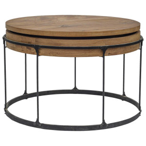 Carryhome Couchtisch, Schwarz, Eiche, Holz, Metall, Eiche, massiv, rund, rund, 73x48x73 cm, Wohnzimmer, Wohnzimmertische, Couchtische, Couchtische