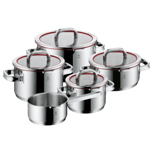 WMF Kochtopfset Function 4, Edelstahl, Metall, 5-teilig, 16 cm,20 cm,16 cm, rostfrei, Abgießfunktion,mit Silikonring, backofengeeignet, Kochen, Töpfe,