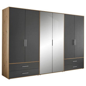Boxxx Kleiderschrank, Graphit, Eiche Artisan, Glas, Holzwerkstoff, 5 Fächer, 4 Schublade(n) Schubladen, 305x207x58 cm, Schlafzimmer, Kleiderschränke,