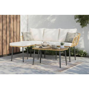 Ambia Garden Loungegarnitur, Natur, Beige, Metall, Kunststoff, Glas, Textil, 3-teilig, Füllung: Polyester,Schaumstoff, 187x67x65 cm, Loungemöbel,