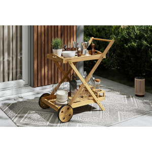 Ambia Garden Garten-Servierwagen, Akazie, Holz, Akazie, teilmassiv,vollmassiv, rechteckig, Rollen, X-Form, 85x90x53 cm, Flaschenfach, abnehmbares