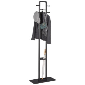Carryhome Garderobenständer, Schwarz, 56x180x28 cm, integrierter Schirmständer, Jackenhalter, Garderobe, Garderobenständer