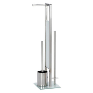 Wenko Wc-Bürstenkombination Rivalta, Weiß, Edelstahl, Metall, 18x70x23 cm, Bürstenkopf austauschbar, Ersatzrollenhalter, Papierhalter, Badezimmer, WC