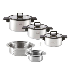 Berndes Kochtopfset b.miracle, Grau Hochglanz, Metall, 5-teilig, 2,5, 3,25, 5,5, 3,25, 1,25 L,1,25 L, 30x22.5x36 cm, backofengeeignet, hitzebeständige